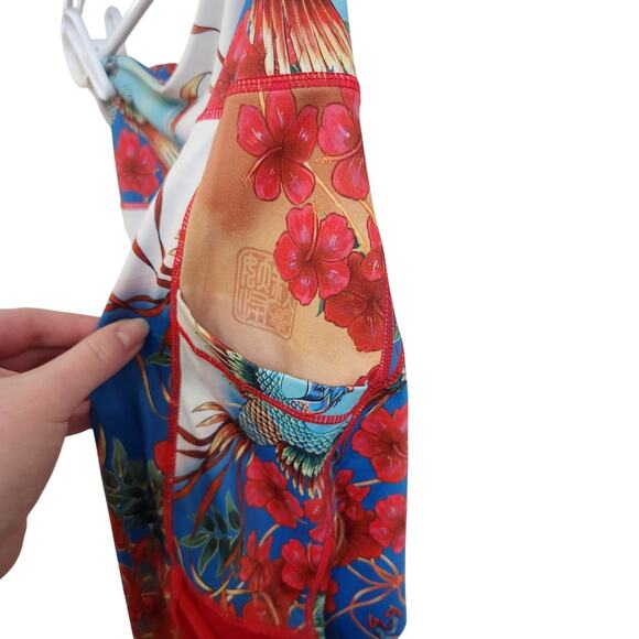 Iron Yokai Erin Sports Bra & Legging Matching Set Gym Floral Bird Red Medium - Picture 7 of 10